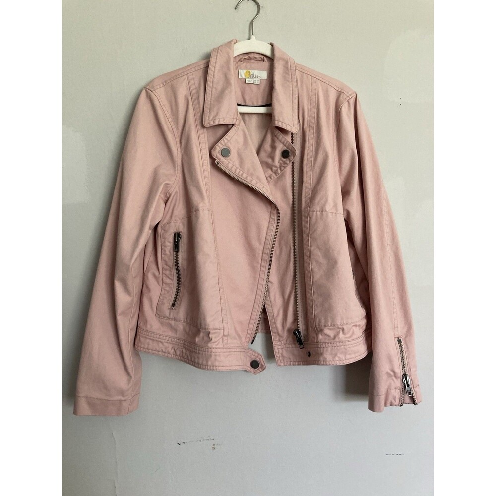 Boden Wren Waxed Cotton Canvas Moto Jacket 14 US 18 UK Pink Milkshake Biker